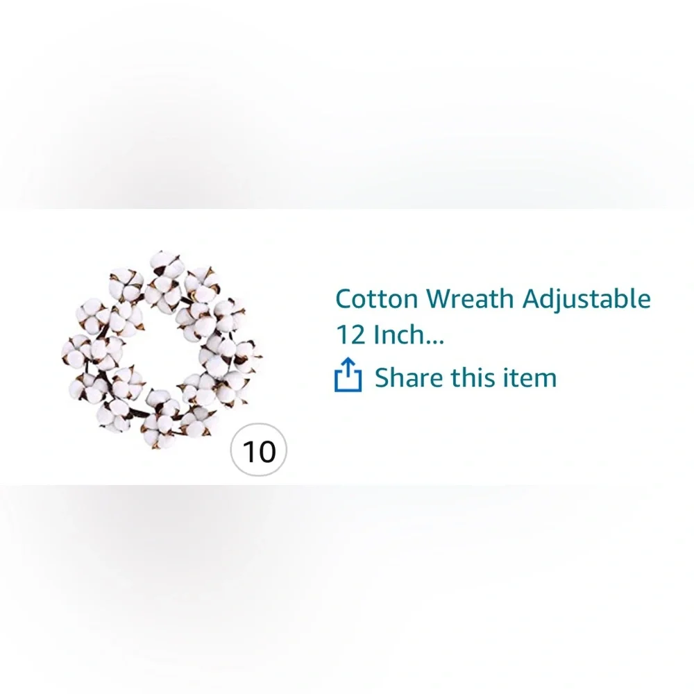 12” cotton wreath adjustable home decor. - Picture 3 of 3